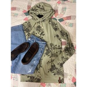 Ampersand Avenue DoubleHood Sweatshirt Sunday Brunch Floral Green Hoodie Roses